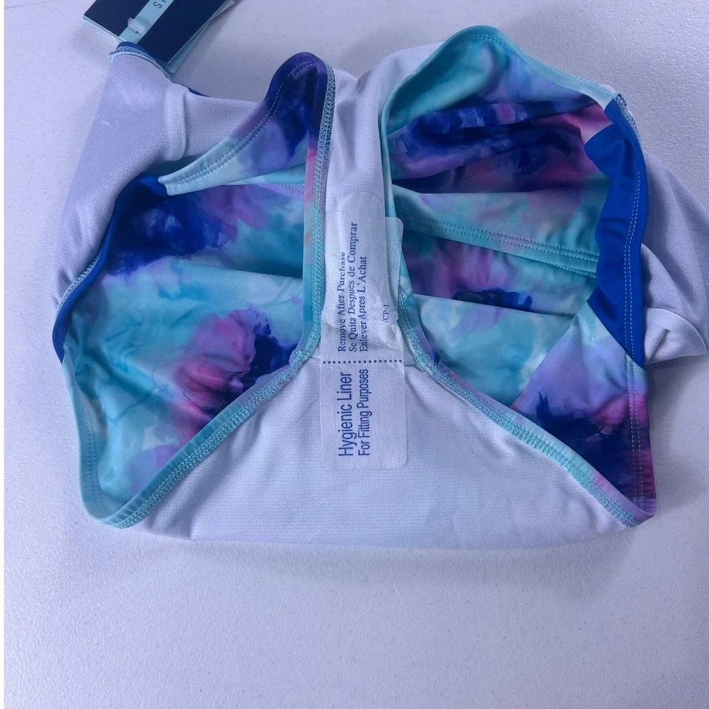 DSG Girls XL 16 High Waist Swim Bottom Inky Overdye Cool Blue Floral DSG8127 NWT